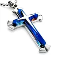 Detailed macro shot of a multi-layered silver and blue cross pendant on a ball chain - Split Style (Ball Chain) / Blue