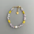 Collier plaqué or 18 carats fait main avec éclats d'améthyste violette et perle d'eau douce - Bracelet avec pierres violettes, perle d'eau douce et pendentif cœur