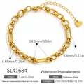 Variante de pulsera de eslabones entrelazados en acero inoxidable chapado en oro de 18k - Etiqueta de Corazón Estilo de Cadena Irregular (SL41684) / Dorado