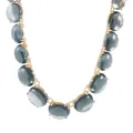 Elegant Bohemian grey-blue jelly stone necklace with gold-tone geometric settings - Grey Round Necklace (N13924)