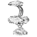 Close-up detail of silver F136 titanium belly ring with teardrop zircon stones - Triple Zirconia Teardrop Style (G23BRI658-S161004118)