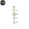 Hoogwaardige F136 titanium gouden navelpiercing met druppelvormige zirkonia-hanger versiering - Ronde en Waterdruppel Combo (G23BRI650-G161004175) / Lange Stijl / Goud