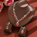 Elegant luxury bridal jewelry set featuring red teardrop crystal necklace and matching earrings - Two-Piece Set / Red