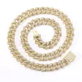 Premium 15mm gold Cuban link chain necklace with iced-out pavé zircon for men's hip-hop style - 7" / 12mm Wide / Gold