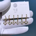 Set aus drei vergoldeten Anker-Creolen mit Mikro-Zirkonia-Besatz für Damen - Goldener Anker Stil (2834)