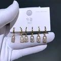 Set mit drei vergoldeten Creolen und mit Zirkonia besetzten Schloss-Anhängern - Vorhängeschloss Anhänger Stil (2828)