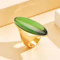 Bague vintage dorée imposante avec un grand cristal ovale vert pour femme rétro - Vert olive