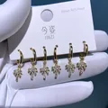Drei Paar vergoldete Palmen-Creolen mit mikrogefassten klaren Zirkonia-Steinen - Tropischer Kokosnussbaum Stil (2842)