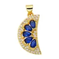 Luxury gold plated pomegranate seed pendant with blue crystals for DIY jewelry - Gold Crescent-Blue Zirconia