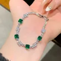 Luxury tennis bracelet with square emerald green and round clear stones - Green Rhinestone Tennis Bracelet