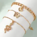 Elegant gold-tone charm bracelet set featuring butterfly, snake, and heart pendants - Gold 3 Piece Bracelet Set / 3 Pieces/Pack