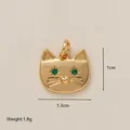 Golden cat charm pendant with heart nose and green eyes for custom DIY jewelry making - Cat