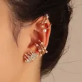 Vintage 5-piece jewelry set featuring pearl ear cuffs and a sparkling crown stud - KC Gold (9733)