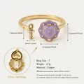 Anillo abierto dorado con medallón de corazón púrpura y pequeño hámster oculto - Estilo de Anillo de Relicario de Taza Morada / Púrpura