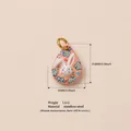 Cute pink teardrop pendant with white rabbit and blue flowers for DIY jewelry making - Blue Flower Rabbit Pendant Only (Without Chain) / 14.8x10mm / Pink/Floral Rabbit