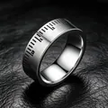 8mm men's titanium steel ring with engraved ruler scale, industrial minimalist style. - Size 7 / 8mm Silver-Color Scale Model / Silver