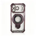 Purple electroplated iPhone case with a transparent back and magnetic ring stand - Cherry Red / iPhone 12