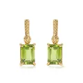 Elegantes pendientes largos de peridoto dorado con gemas geométricas de corte rectangular. - Pendientes / Dorado