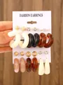 Set of 6 pairs of retro acetate C-shaped hoop and stud earrings with pearl and crystal details - 16 Carded 2-Piece Set