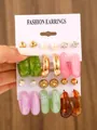 6-pair vintage acetate earring set with colorful C-shaped acrylic hoops and faux pearls - Colorful Acetate Acrylic C-Hoop Set