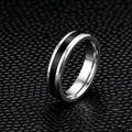 Polished titanium steel ring with a sleek black inlay band for men and women's style - Size 5 / Simple Frosted Style / 4mm / Silver Black