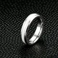 Elegant polished silver titanium steel ring featuring a smooth white ceramic inlay band - Size 5 / Simple Mixed Style / 4mm / Silver