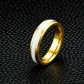 Elegant 316L titanium steel ring with a white enamel inlay in a polished gold finish - Size 7 / Gold and White (4mm)
