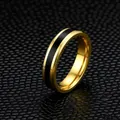 Professional gold plated stainless steel ring with elegant black inlay band for couples - Size 7 / Gold and Black (4mm)