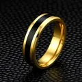 Elegant polished gold titanium steel ring with black center inlay for men and women - Size 7 / 6mm Gold and Black