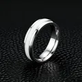 Modern 316L titanium steel ring for men and women with a sleek white ceramic inlay center - Size 7 / 6mm Silver and White