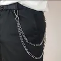 Double-layered silver metal trouser chain for trendy hip-hop street outfit style - Double-Layer White Gold Tone Trousers Chain / Silver