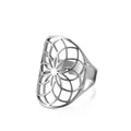 Anello ovale minimalista in acciaio inossidabile traforato con motivo geometrico - Aperto Regolabile / Stile ovale grande traforato / Colore acciaio