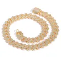 Chaîne cubaine luxueuse à maillons losanges de 14mm plaquée or pour style hip-hop - Style Zirconia Blanc Doré / 22 pouces