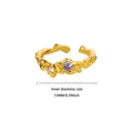 Detailed view of 18K gold plated ring with purple zircon and 15mm inner diameter size info - Irregular Lava Texture Purple Zirconia Style (G4307610)