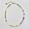 Detailed shot of mixed natural stone beaded necklace with a golden heart charm - Style 2 (Necklace)