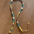 Detailed view of vintage natural stone beaded necklace with pearls and star accents - Style 9 (Necklace)