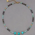 Vintage natuurstenen kralenketting met turquoise en donkere gemêleerde mix voor dames - Stijl 18 (Halsketting) / 38+5cm