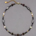 Detailed top view of a handmade mixed natural stone beaded necklace with gold accents - Style 27 (Necklace)