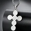 Silver alloy St. Benedict medal cross pendant necklace with box chain for men and women - Steel