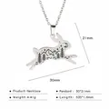 Stainless steel necklace featuring a running rabbit pendant with forest moon engraving - Rabbit - Steel Color