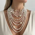 Collier de perles blanches multicouches élégant pour un style de mode haut de gamme - Y0339
