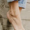 Double-layered gold plated anklet featuring a heart pendant with initial S on ankle - Letter Q(J101-Q) / Two-Piece Set