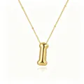 Gold-plated bubble letter I pendant necklace with high-polish finish and bead chain - Letter I
