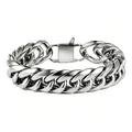 Detailed view of a heavy stainless steel Cuban link bracelet with a square buckle. - 6mm / Square Buckle Style / 65cm Necklace / Steel Color