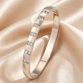 Elegant stainless steel bangle with seven sets of sparkling crystals in silver finish - Double Row 7-Stone Style (6mm) / Steel