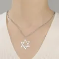 Roestvrijstalen Davidsster ketting met een asymmetrisch paperclip ketting ontwerp - Hexagram geschakelde ketting - Staalkleur
