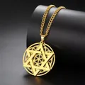 Gouden Davidster ketting met Bloem des Levens hanger van roestvrij staal uniseks - Hexagram ketting met bloem - Goudkleur