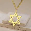 Elegante vergulde roestvrijstalen ketting met Davidster en asymmetrisch kettingontwerp - Hexagram geschakelde ketting - Goudkleur