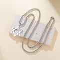 Zilveren roestvrijstalen ketting met Davidster-hanger op een decoratieve steen - Hexagram venetiaanse ketting - Staalkleur