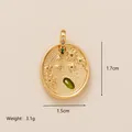 Oval gold-plated pendant with green gemstone and colorful zircons, size 1.7x1.5cm - Oval Eight-pointed Star